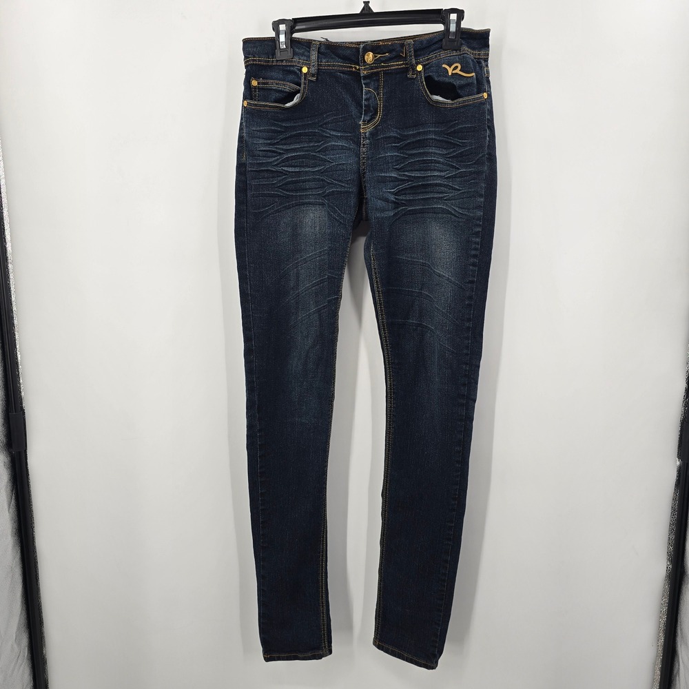Rock Revival Womens Jeans Skinny Leg Gold Stitching Embellished Size 27
